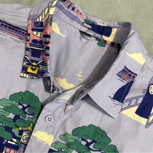 Studio Ghibli Spirited Away Scenic Bath House button up short sleeve shirt